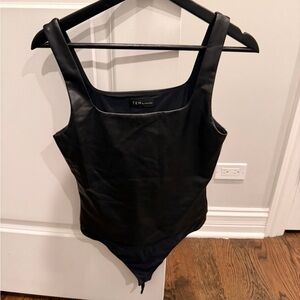 Black faux leather Bodysuit aritiza